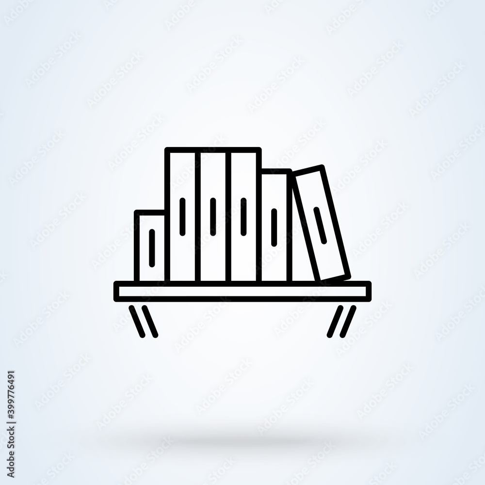 Bookshelf sign line icon or logo. Books on the shelves concept. library bookshelf linear illustration. Bookshelf sign line icon or logo. Books on the shelves concept. library bookshelf linear illustration.