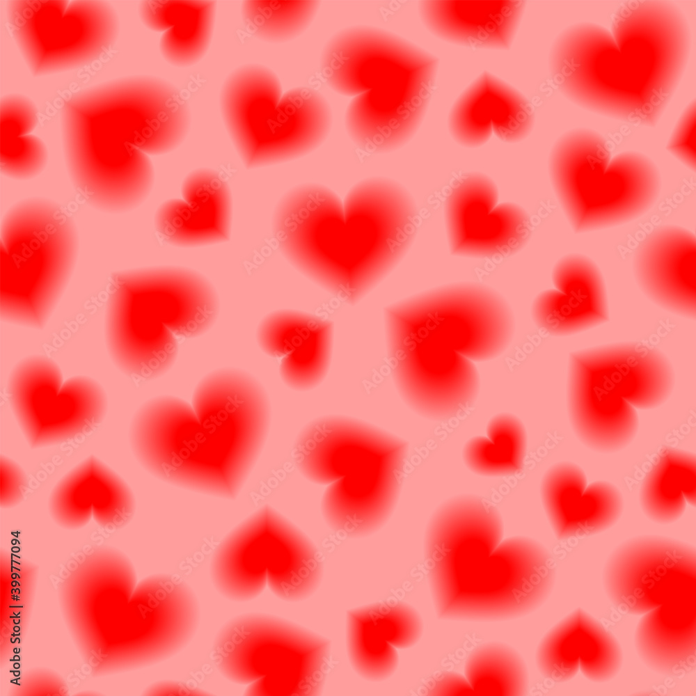 Vector seamless pattern with red blurred hearts on a pink background.  It can be used for congratulations on Valentine's Day, wedding or other romantic holiday.