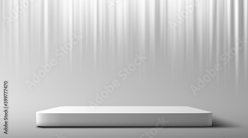 Stage Podium in smoke. Scene for Award Ceremony illuminated with spotlight. Award ceremony concept. Stage backdrop.