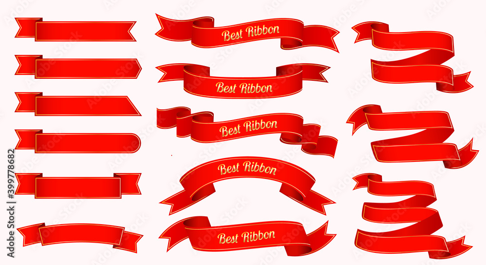 Flat design red ribbon and badge collection. Flat design red ribbon and badge collection.