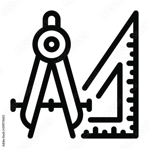 
Compass with ruler, geometrical tools solid icon
