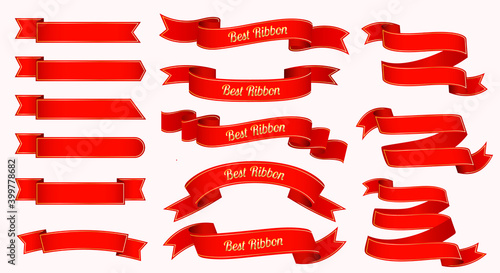 Flat design red ribbon and badge collection.
