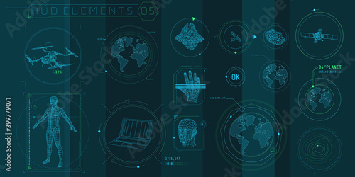 A set of HUD 3D-scanning elements for a futuristic interface.