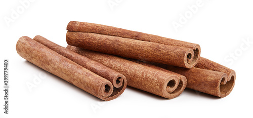 Cinnamon sticks isolated on white background. Cinnamon packaging