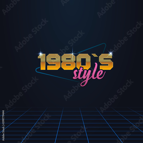 colorful simple vector illustration in 80s style of headline of signboard with text 1980s style