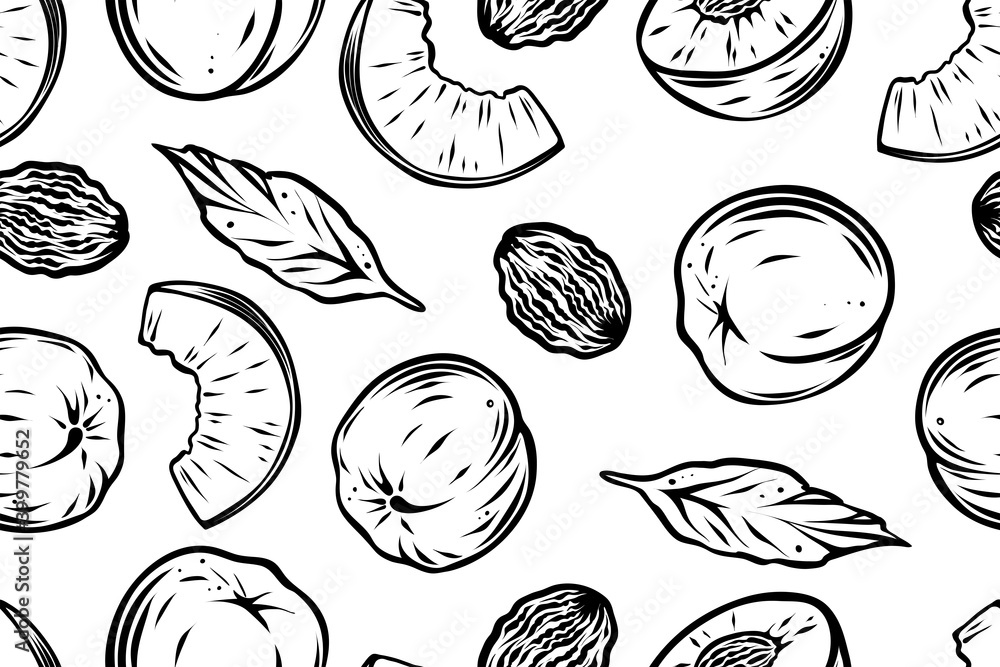 Seamless pattern of peaches, vector Seamless pattern of peaches, vector