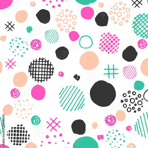 abstract geometric pattern with dark green and pink line grunge texture on white.