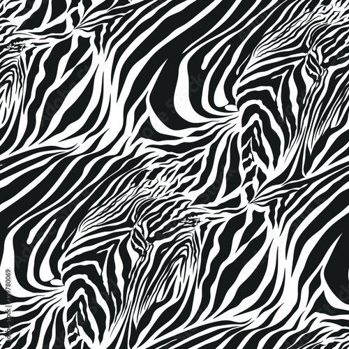 Seamless vector black and white zebra fur pattern. Stylish fashionable wild zebra print. Animal print background for fabric  textile  design  advertising banner.