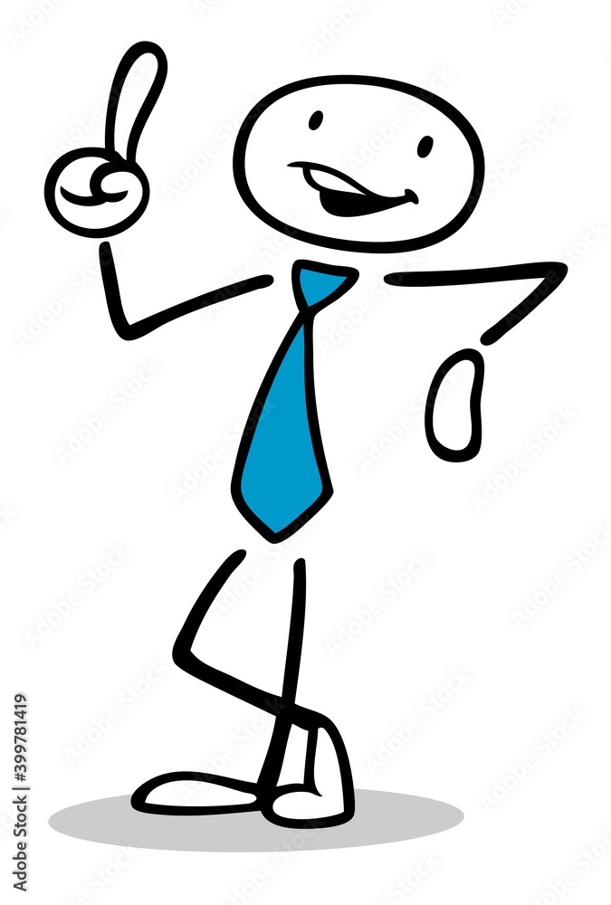 Lässiger Cartoon Mann hebt Zeigefinder und lehnt an Lässiger Cartoon Mann hebt Zeigefinder und lehnt an
