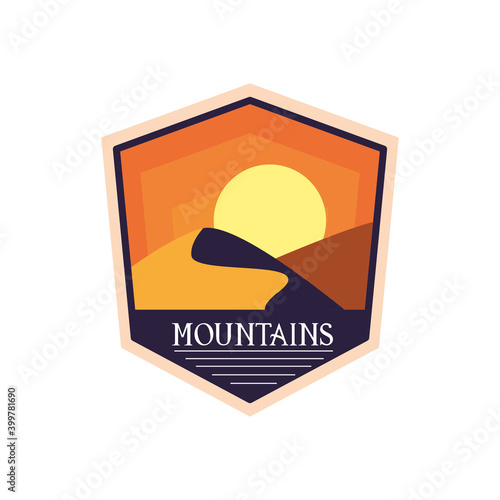mountains with sun landscape patch vector design