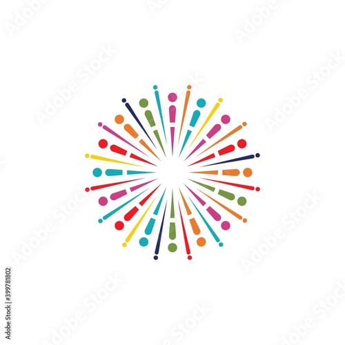 Decorative colorful fireworks explosions isolated on white background. New Year's Eve fireworks. Festive sparks and explosions. Vector illustration