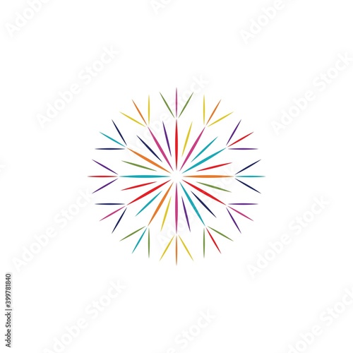 Decorative colorful fireworks explosions isolated on white background. New Year's Eve fireworks. Festive sparks and explosions. Vector illustration