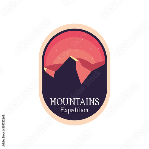 mountains expedition at night landscape label vector design