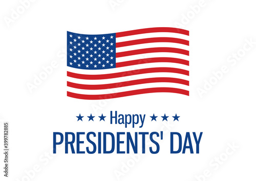 Happy Presidents' Day Sign with american flag icon vector. Waving american flag icon isolated on a white background. Happy Presidents' Day vector illustration. American holiday vector. Important day