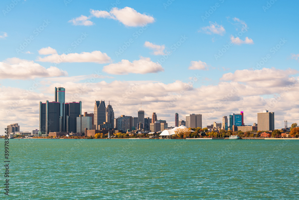 Detroit, Michigan, USA Downtown Skyline on the River