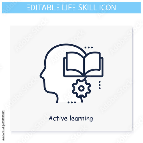 Active learning line icon. Educability, adaptability. Personality strengths and characteristics.Soft skills concept. Human resources management. Isolated vector illustration. Editable stroke 