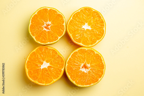 top view fresh tangerine slices on white background fresh color fruit orange citrus