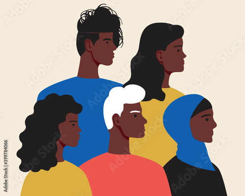 Afro people isolated as african community concept, flat vector stock illustration with faces of men and women in profile