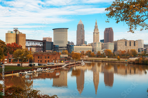 Cleveland  Ohio  USA skyline on the Cuyahoga River