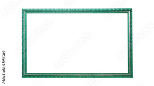 Wooden green frame for paintings. Isolated on white