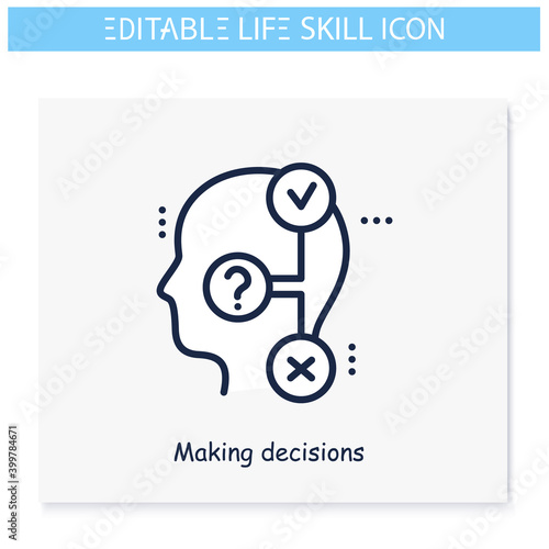 Decisions making line icon. Responsibility. Personality strengths and characteristics.Soft skills concept. Human resources management. Self improvement. Isolated vector illustration. Editable stroke 