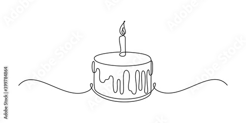 Leinwand Poster Birthday cake in continuous line art drawing style