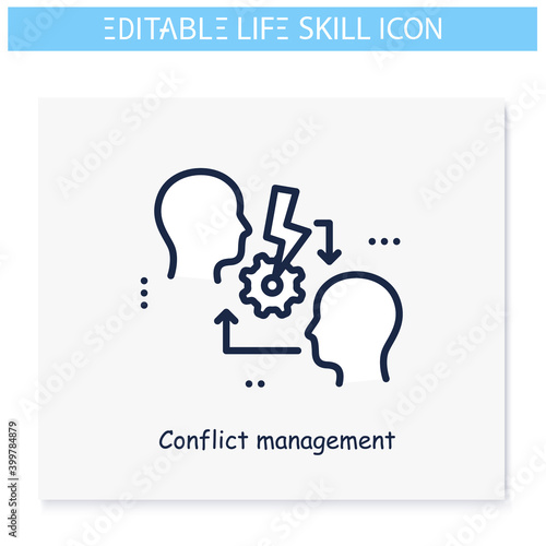 Conflict resolution line icon. Diplomasy. Personality strengths and characteristics.Soft skills concept. Human resources management. Self improvement. Isolated vector illustration. Editable stroke 