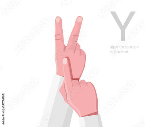 The letter 'Y. Universal and Turkish handicapped hand alphabet letter Y. Disabled hand. Hand tongue. Learning the alphabet, non-verbal deaf-dumb communication, expression gestures vector.