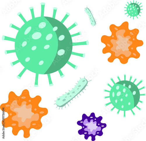 Illustration of coronavirus and influenza virus.White Background.