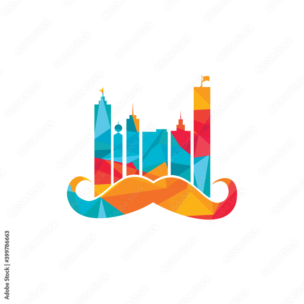 Mustache buildings vector logo design. Strong skyscraper logo design concept.