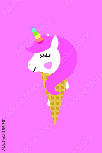 Unicorn ice cream logo kids room decor poster card postcard