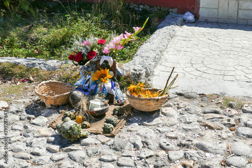 0fferings of flowers, money, shells ... to call the deities in the Cuban religion Santeria photo