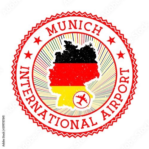 Munich International Airport stamp. Airport logo vector illustration. Munich airport with country flag.