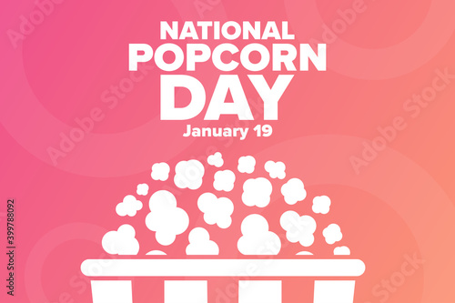 National Popcorn Day. January 19. Holiday concept. Template for background, banner, card, poster with text inscription. Vector EPS10 illustration.