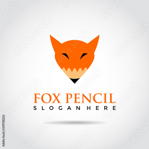 Fox Pencil Logo Template. Fox and Pencil Concept. Vector Illustrator Eps.10
