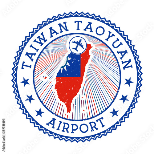 Taiwan Taoyuan Airport stamp. Airport logo vector illustration. Taipei airport with country flag.