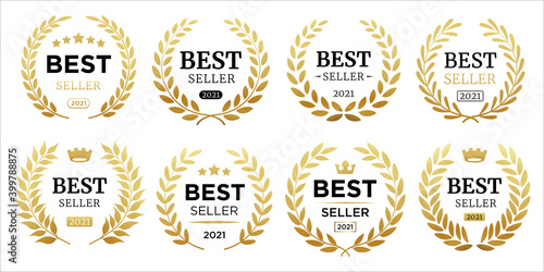 Best seller icon designs set with laurel, best seller badge logo template isolated on white vector illustration eps 10 photo