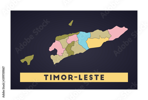 Timor-Leste map. Country poster with regions. Shape of Timor-Leste with country name. Appealing vector illustration.