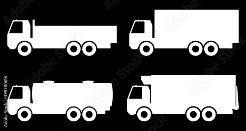 Set of silhouettes the cargo trucks. Vector illustration.