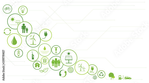 Green Business template background for Sustainability concept with flat icons