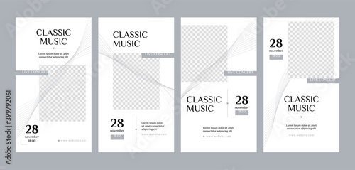 Classical music social media stories set.