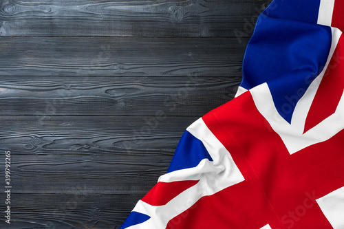 Flag of United Kingdom on wooden background