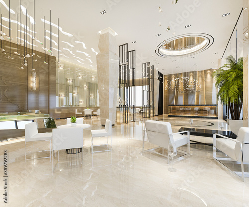 3d rendering modern luxury hotel and office reception and lounge  hall photo