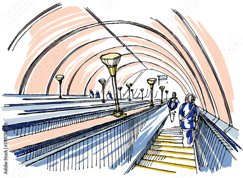 Down the escalator view sketch