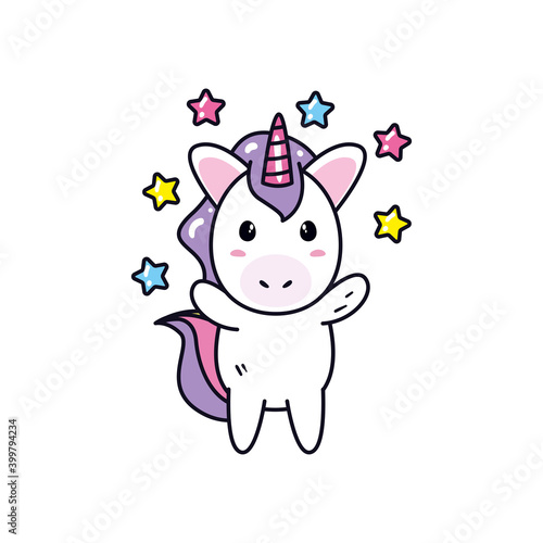unicorn horse cartoon with stars vector design