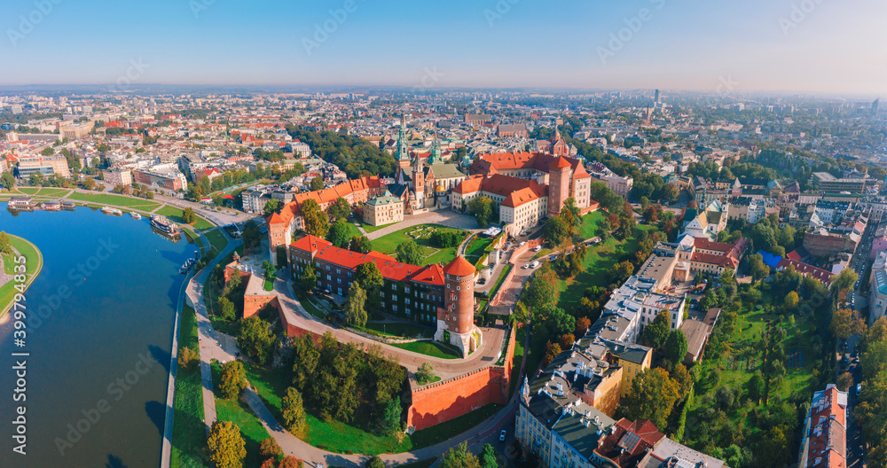 Aerial view of Cracow with Vistula river Poland 