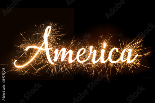 America in dazzling sparkler effect on dark background