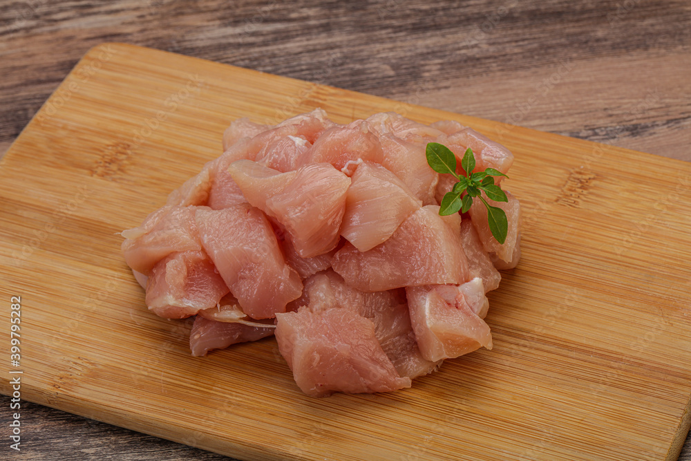 Raw diced chicken for cooking