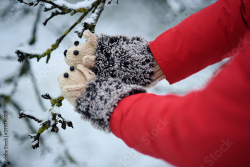 Warm hedgehog-shaped mittens