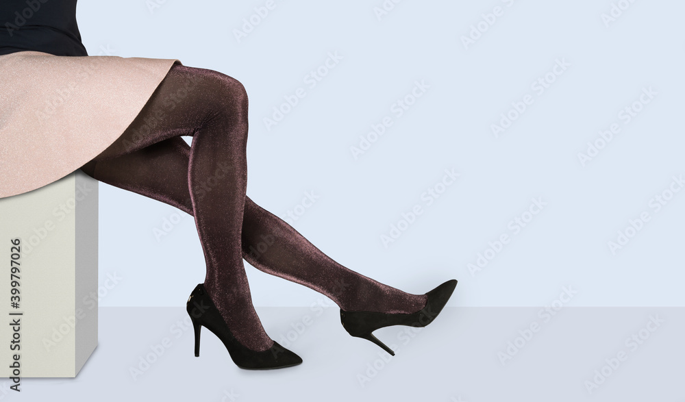 Glossy black store pantyhose